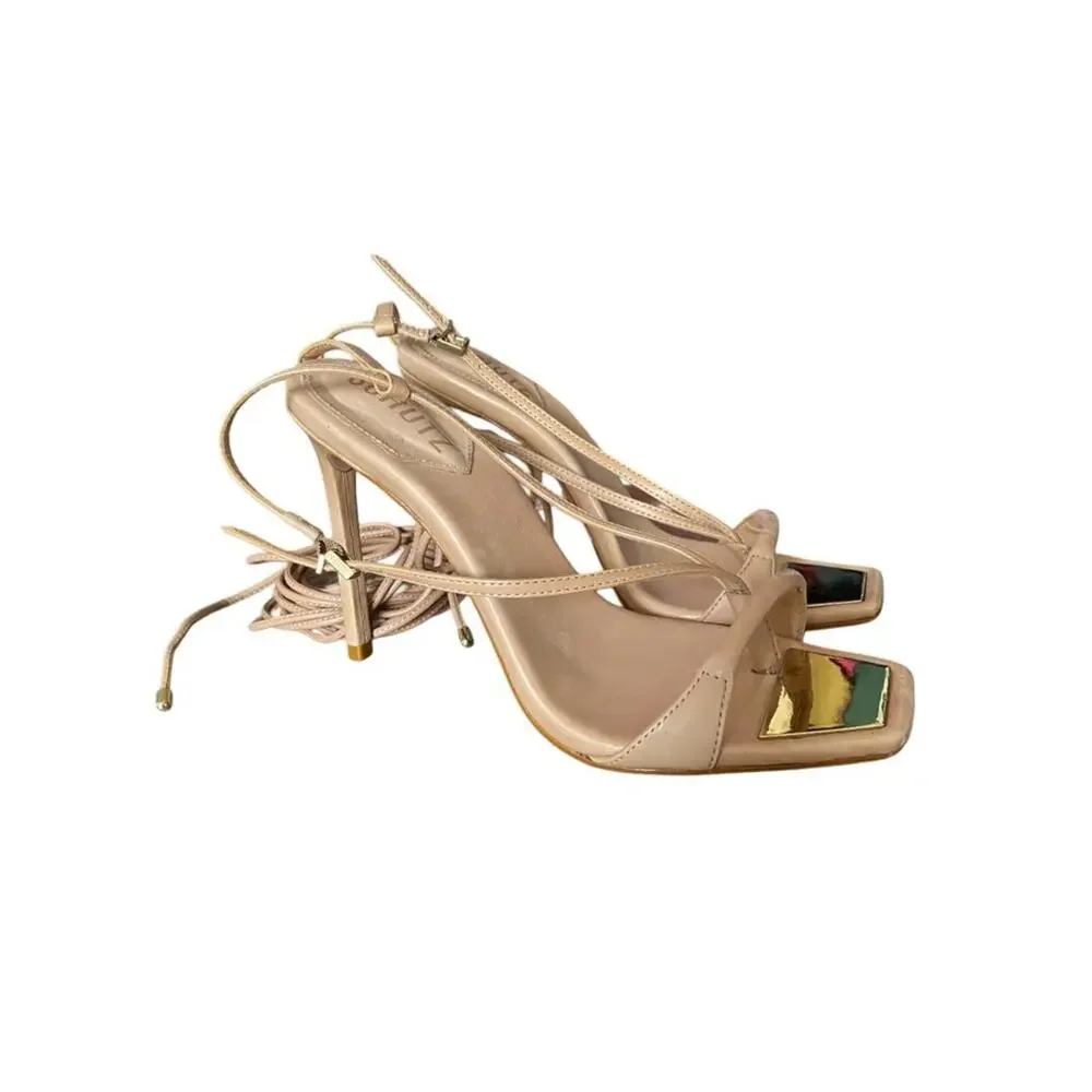 Schutz NWOB Vikki Leather Lace-Up Strappy High Heel Sandals in Nude size 8